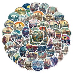 Travel City Famous Buildings Round Stickers Scrapbooking Card Journal Craft