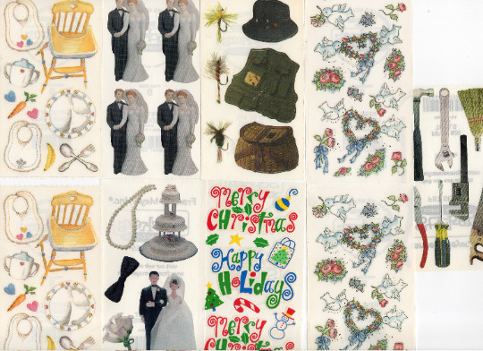 Vintage Frances Meyer FMI Stickers 9 Sheets / Variety / Wedding Fishing Baby