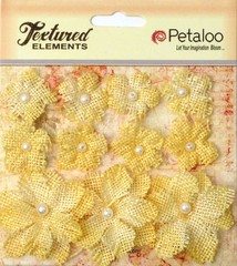 Burlap Flowers YELLOW Approx 8 @ 2cm & 3 @ 4cm across Petaloo 1208 BUR