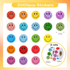 2000 Pcs Rainbow Glitter Smile Face Stickers – 1 Inch Rewards for Kids