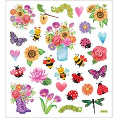 Crafts Stickers Spring Flowers Bugs Bees Ladybugs Sunflowers Hearts Glitter Jar