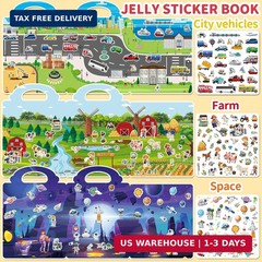 6 Sets Reusable Sticker Book for Toddlers 3-6, Jelly Sticker Books for Toddler,