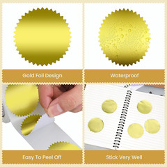 300Pcs Gold Foil Seal Stickers, 2 Inch round Gold Foil Stickers for Embossing Bl