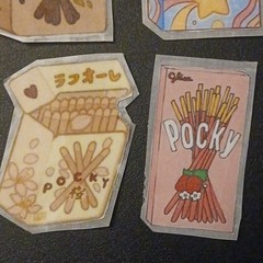 Hand Crafted and Cut Pocky Food & Drink Themed Stickers 15 pack