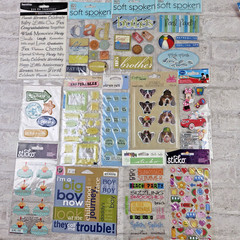 Mixed Lot Of 60 Pkgs NEW Scrapbook Embellishments Stickers Rub Ons Tags