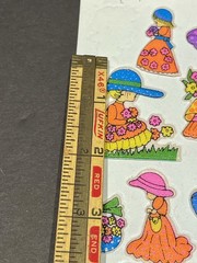 Vintage 1970s 1980s Puffy Stickers Prairie Girls in Bonnets Hats Flowers Boho