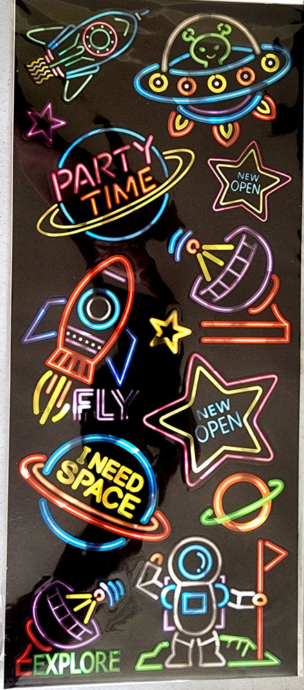 Park Lane Neon Space Foil Stickers 12″ Astronaut Rocket Planet Scrapbook 2018