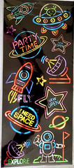 Park Lane Neon Space Foil Stickers 12″ Astronaut Rocket Planet Scrapbook 2018