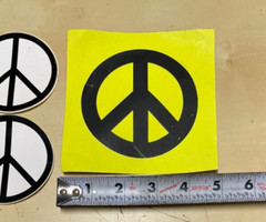 Vintage Peace Sign Stickers (Lot of 3) 1 Black & Yellow 5″ , 2 Black/White 3″