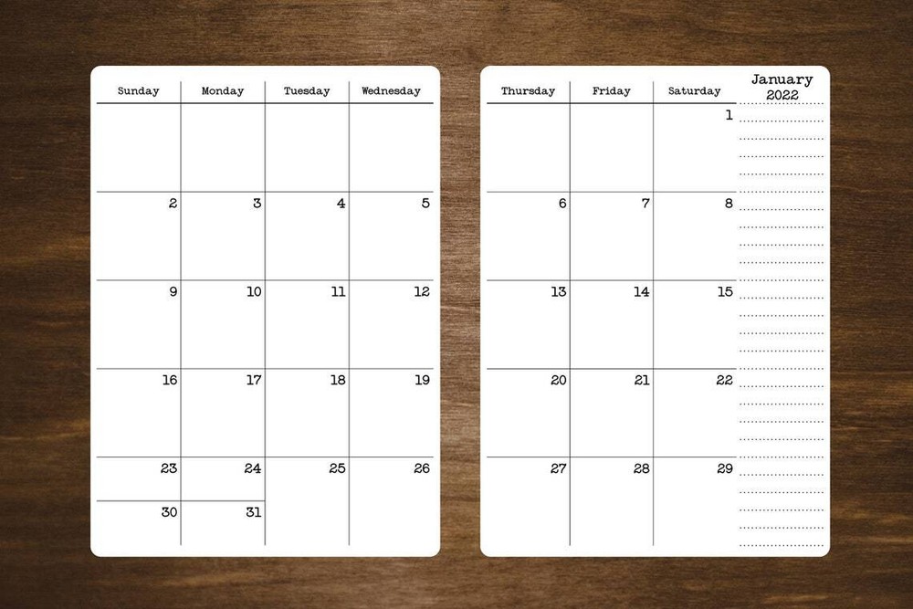 Two Page Calendar Stickers for Planners and Journals 5″ x 7″ 2024, 2025, or 2026