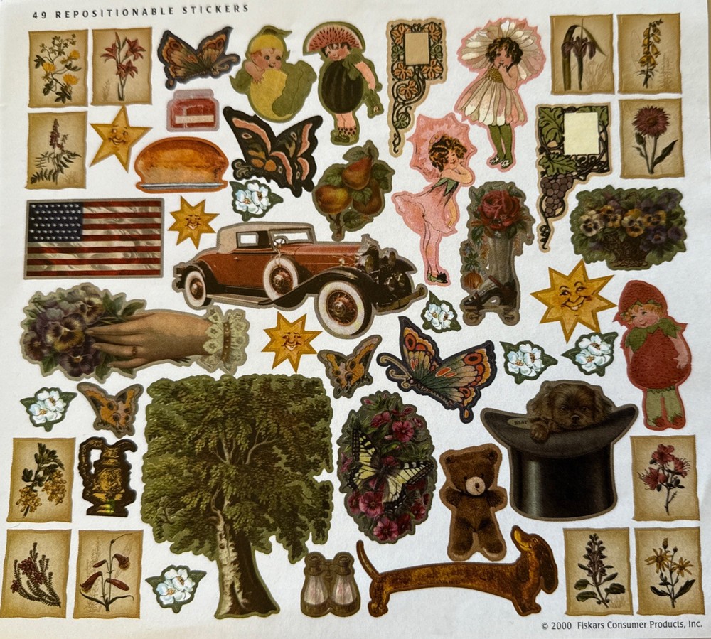 ANTIQUE Stickers(49pc)Fiskars •Vintage•Household•Girls•Flowers •Family•Memories•