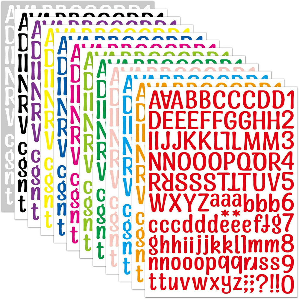 1512 Alphabet Stickers 12 Sheets Alphabet Stickers Vinyl Self-Adhesive Number Al