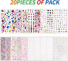 7560Pcs Gem Stickers – 20 Sheets Self-Adhesive Rhinestone Acrylic Bling Jewels f