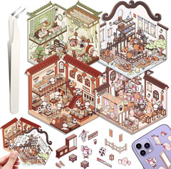 DIY 3D House Stickers for Adult & Kids, 4 Pcs Fun DIY Stickers Scene Make Your O