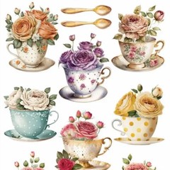 Violette Stickers – Rosie Teatime – 1 Vintage Teacup Sticker Sheet – Stationery