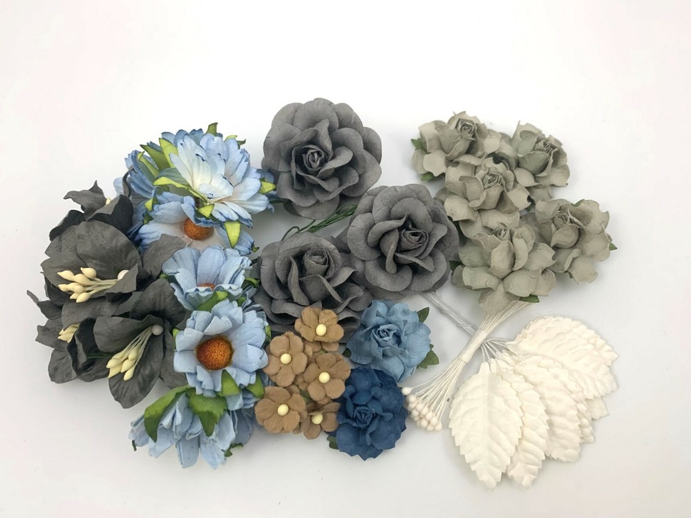35 Mix Paper Flower Leaf Stamen DIY Wedding bouquet Scrapbook Card Topper TH-C1