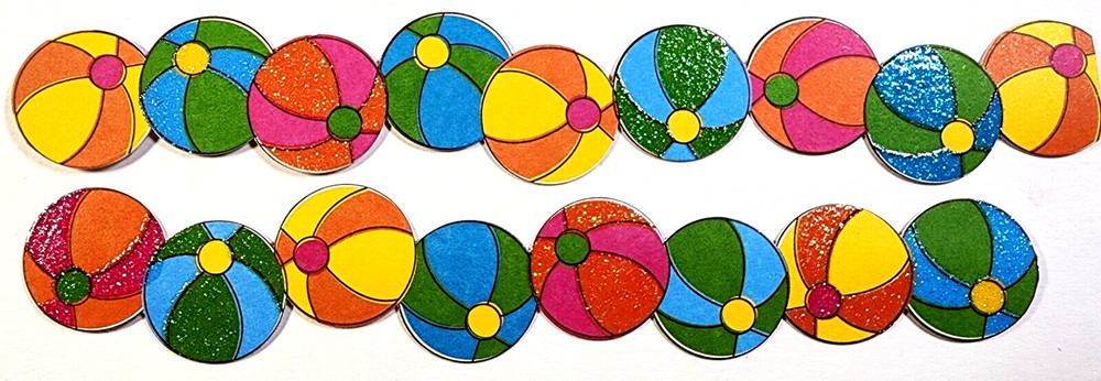 4pc Beachball Glitter Border Stickers 6″x7/8″ Tropical Summer Scrapbook Planner