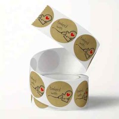 1000 PCS Baked with Love Stickers with Red Heart Glove 1.0 Inch Kraft Roll Stick