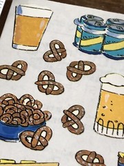 1 Frances Meyer Six Pack Stickers Beer Can Mug Bottle Pretzels Snacks Salty
