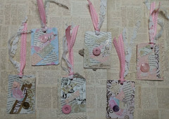 Six OOAK Junk Journal Double Sided Hang Tags Ephemera Scrapbooking VTG Handmade