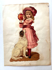 Stunning Large Die Cut on 1800’s -1900’s Scrapbook Page of Girl w/Dog *
