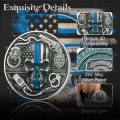 Police Challenge Coin, Thin Blue Line Skull Police Officers Prayer Coin Law E…
