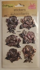 Crafter’s Square Puffy Floral Stickers, 6pc, Textured Rose, Metallic
