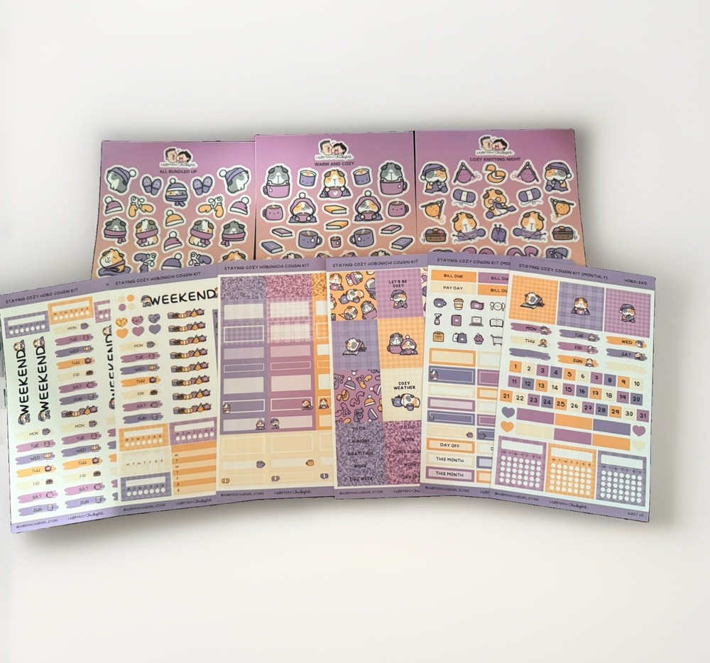 Hubman & Chubgirl | Hobonichi Cousin | Warm and Cozy Planner Sticker Kit
