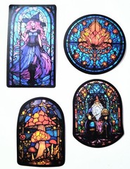 Stained Glass Style. Wizard, Witch, Lion, Mushrooms, More! 8 Stickers/Decals A