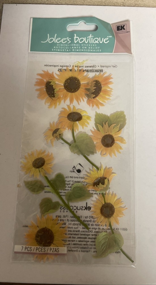 RARE Jolees Sunny Sunflowers Yellow 3D Scrapbook Stickers EK 2012 NEW