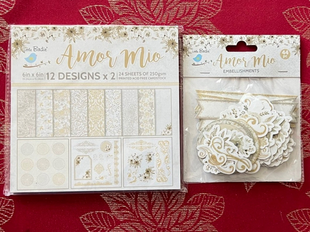 LOT #312 – GOLD & GLITTER Little Birdie 6X6 Paper Pad + Ephemera 44/pcs AMOR MIO