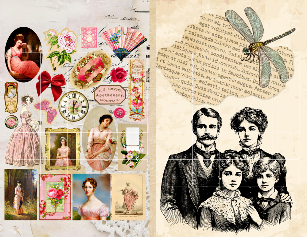 Vintage Collage Page Junk Journal Signature Cover Card Toppers Supply Scrapbook