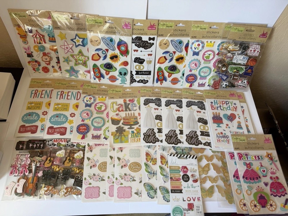 33 Pack Crafter’s Square 3D Scrapbook Craft Stickers Assorted Designs