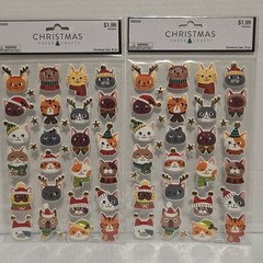 Christmas Paper Crafts Puffy Stickers- Christmas Cats Kitten-lot Of 2