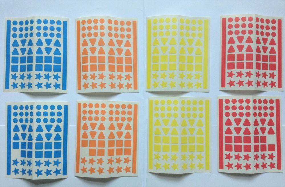 NEW Shape Stickers 8 Sheets Blue Yellow Orange Red Geometric Round Star Triangle