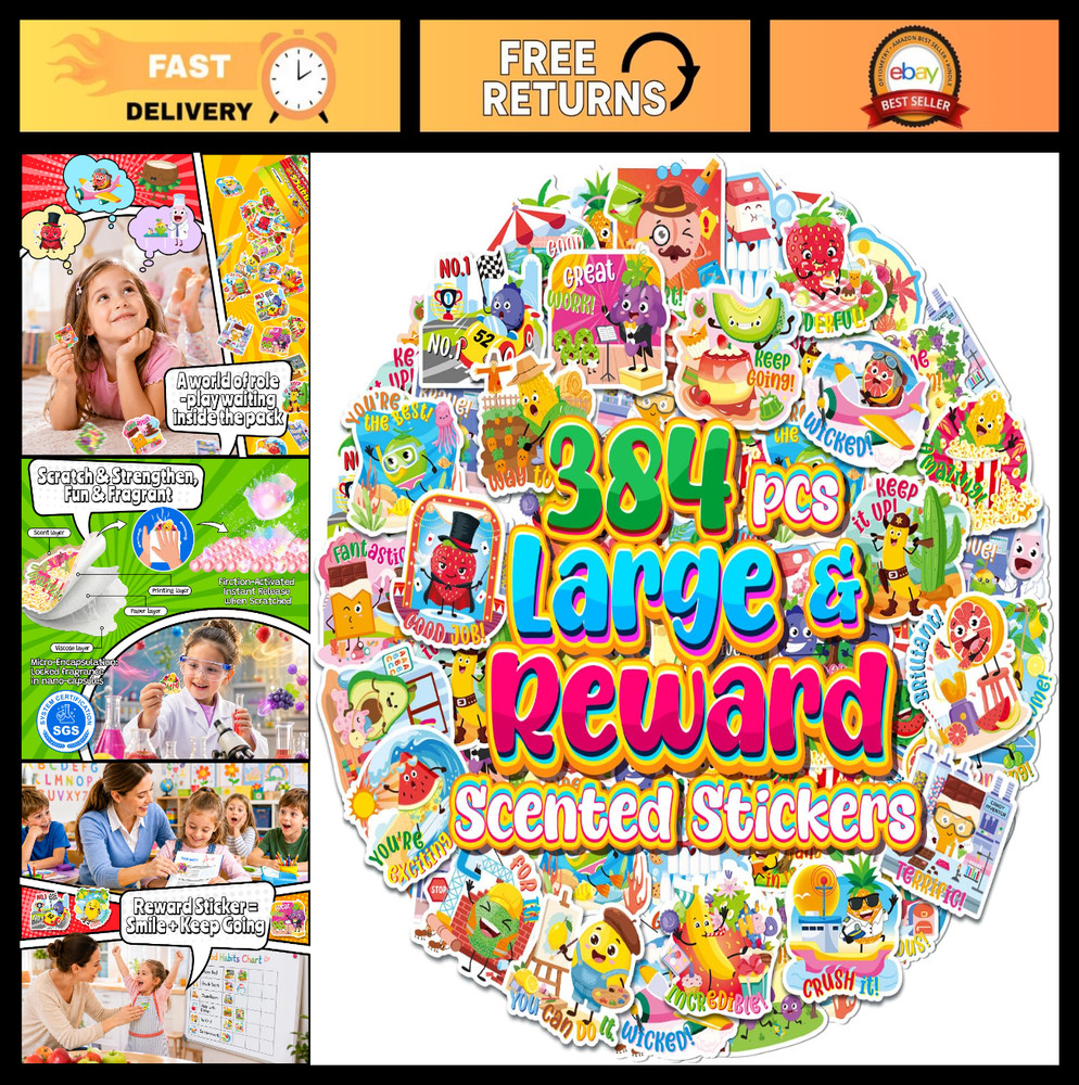 Scented Scratch and Sniff Stickers for Kids – Large Reward Stickers, Fruit Desig