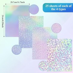 100PCS Holographic Laminate Sheets A4 Self-Adhesive Waterproof Sticker Paper – G