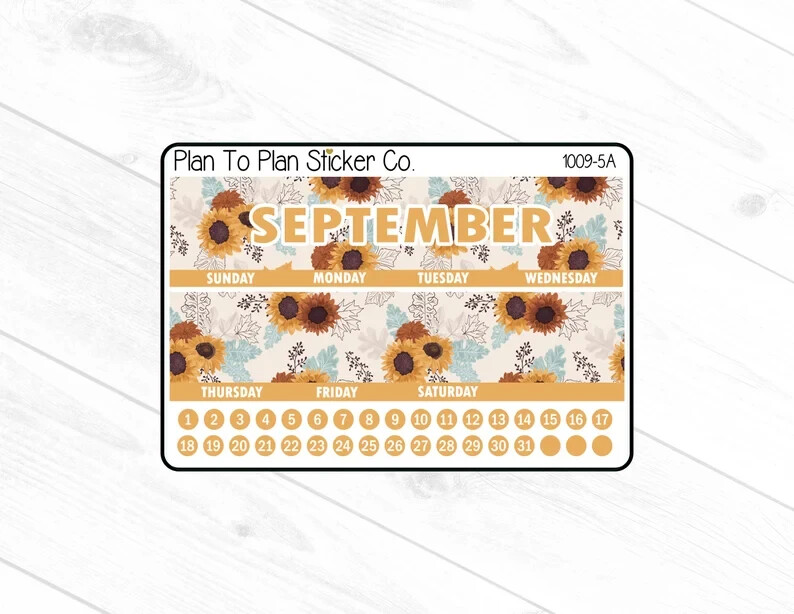 1009-5C~~September 8.5X11 Monthly View Planner Stickers.