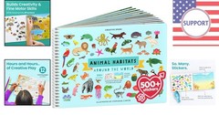 Toddler Travel Essentials: Animal Sticker Book with 12 Scenes & Coloring Pages