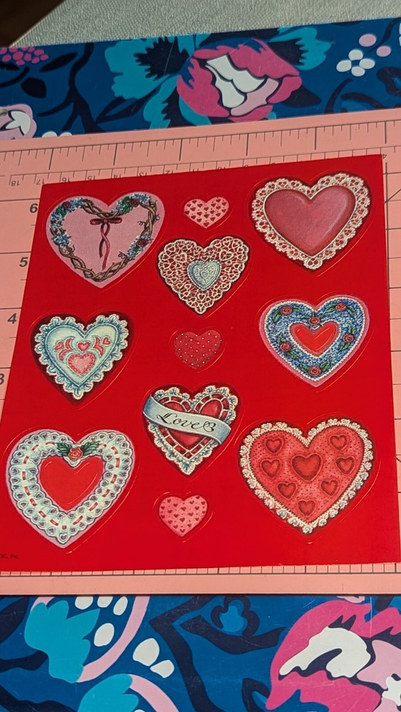 Vintage American Greetings Stickers Valentines Day Hearts Red Background 1 Sheet