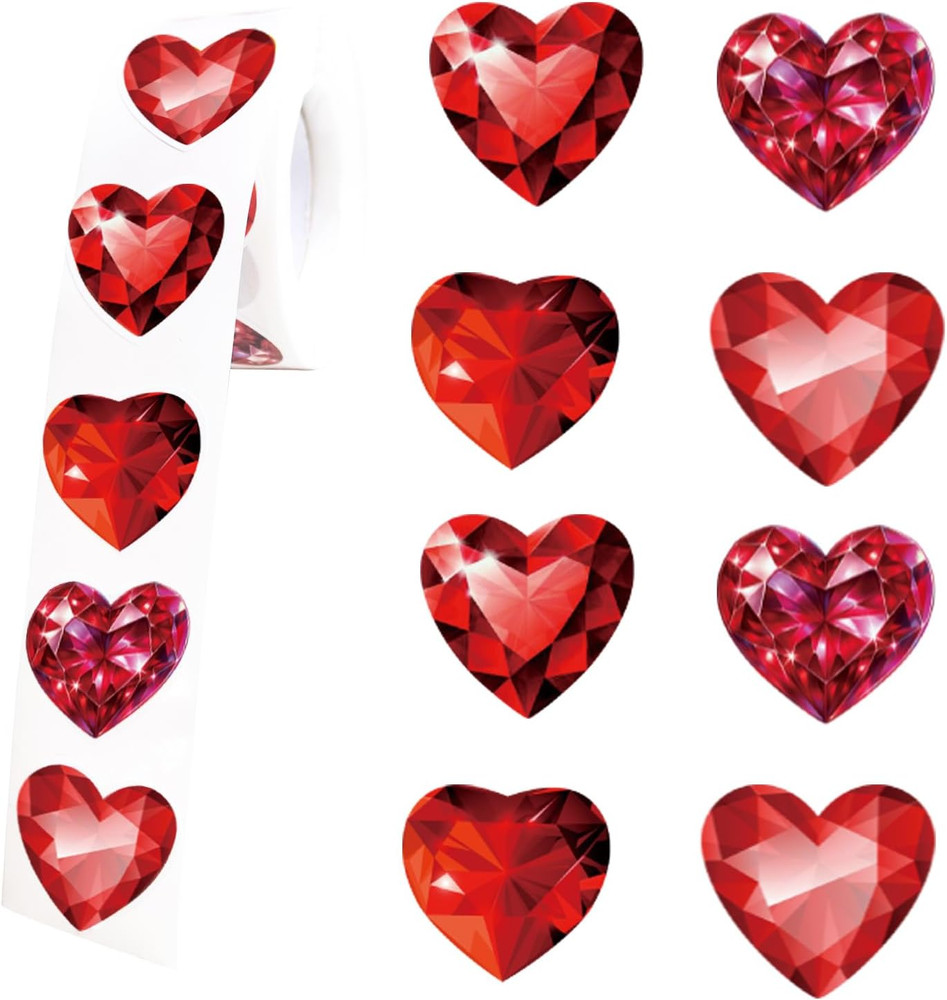 Diamond Heart Stickers,500Pcs Valentine’S Heart Simulated Gemstone 1 Inch Packag