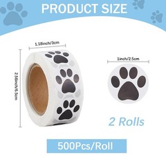 2 Roll 1000Pcs Dog Paw Print Decals Black Bear Paw Sticker 1 Inch Small Round…