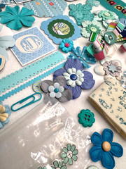 Teal Blue LG lot scrapbook planner journal junk collage ephemera Prima Flowers