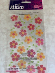 STICKO STICKERS GLITTER FUN FLOWER REPEATS PINK & GOLD FLOWERS 19PCS