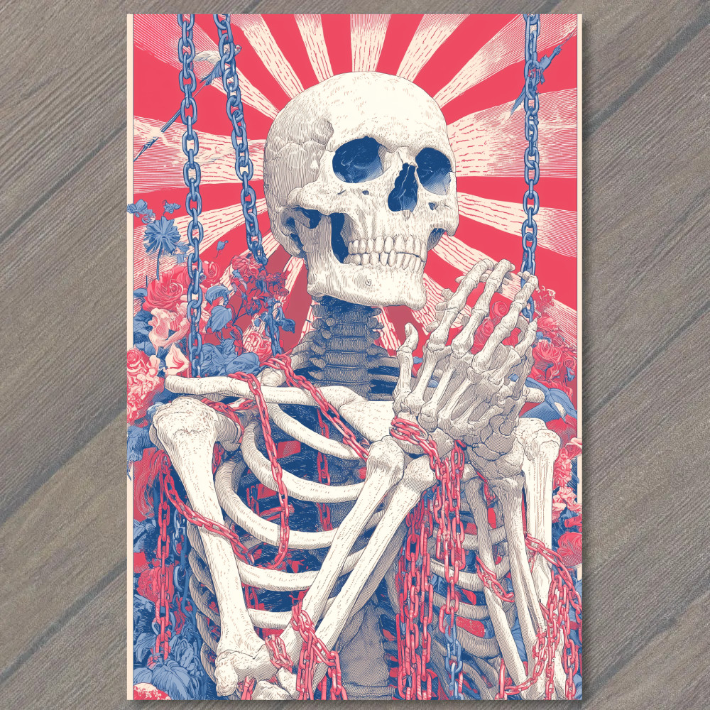 STICKER Skeleton Liberty Chains Flowers Red Blue Radiant Burst Americana