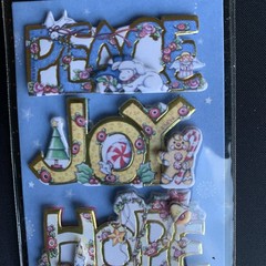 Vtg Scarce Mary Engelbreit Peace, Joy, Hope, Love Dimensional Christmas Stickers
