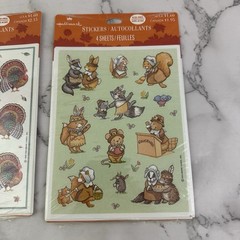 Hallmark Vintage 90s Thanksgiving Stickers New Lot of 2 Turkey Squirrels Raccoon