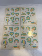 Vintage (4) Sheets Hallmark Sticker Lot 80s Rainbows Balloons Pencils Pastels