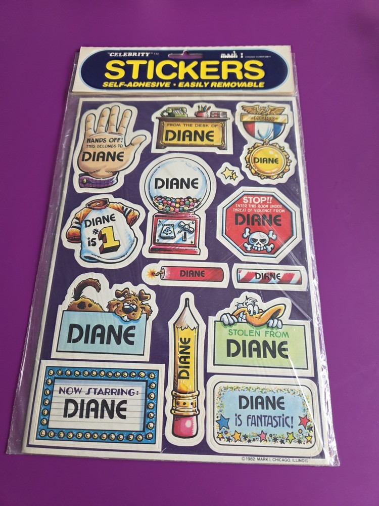 VTG 1982 «Diane» Celebrity Stickers Sealed Mark I Name Stickers