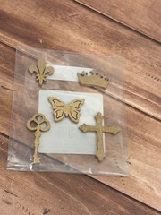 MICHAELS Wooden Embellishments Set 5 Pc Crown Butterfly Fleur-De-Lis Cross Key